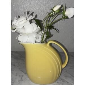 Vintage 1950's Hall Yellow Ceramic Water Pitcher With Ice Lip 8" Tall